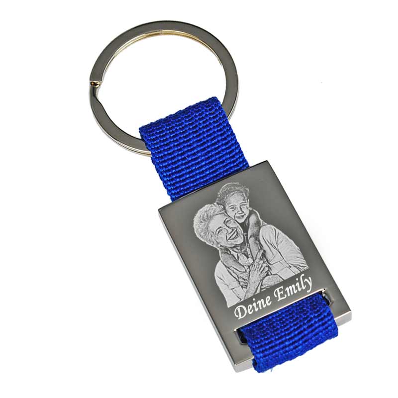 Schlüsselanhänger Polo in Blau mit Fotogravur