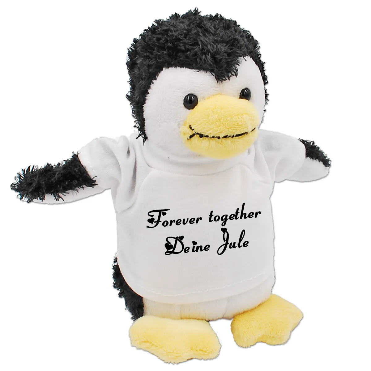 Kuscheltier Pinguin mit T-Shirt bedruckt