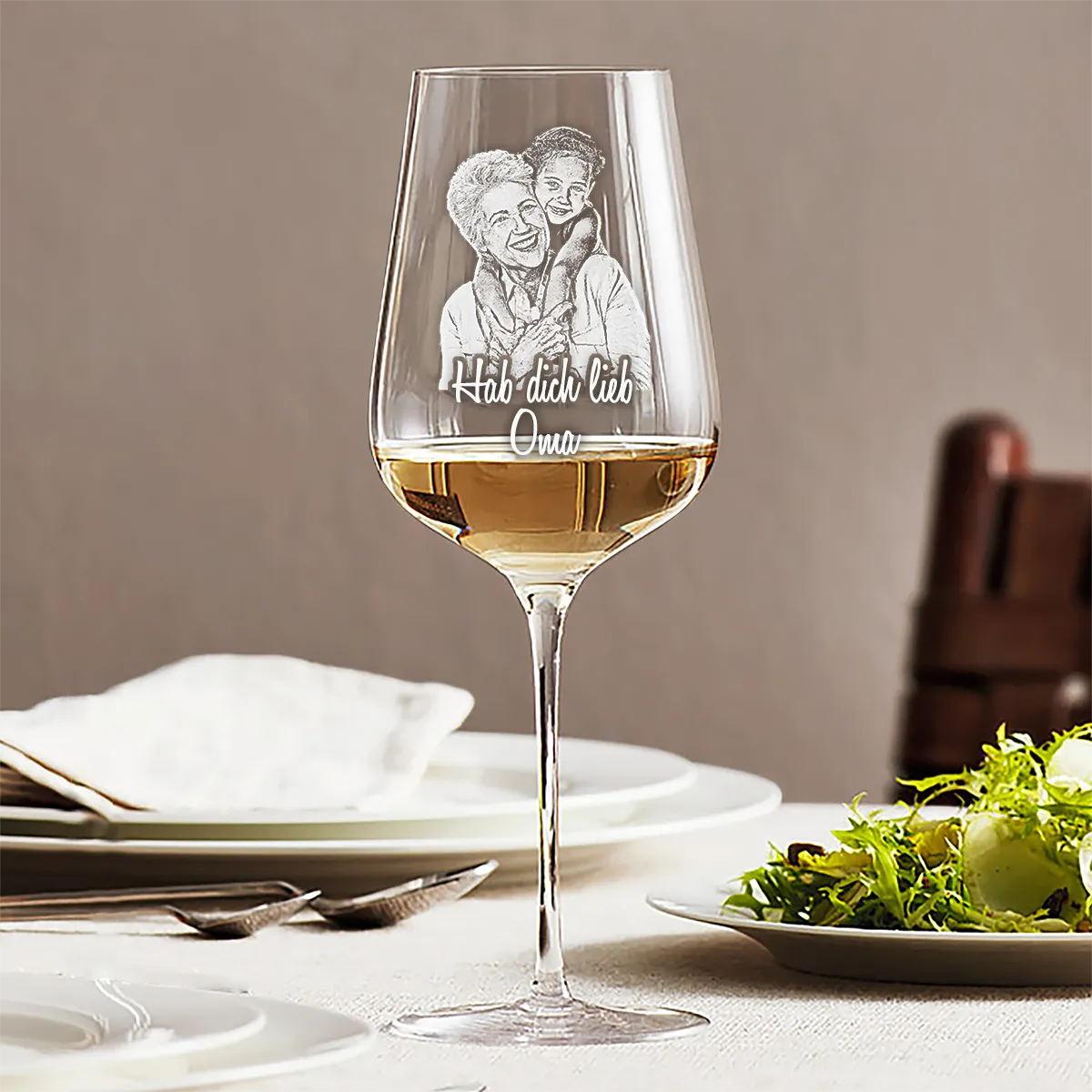 Premium Weißweinglas mit Fotogravur