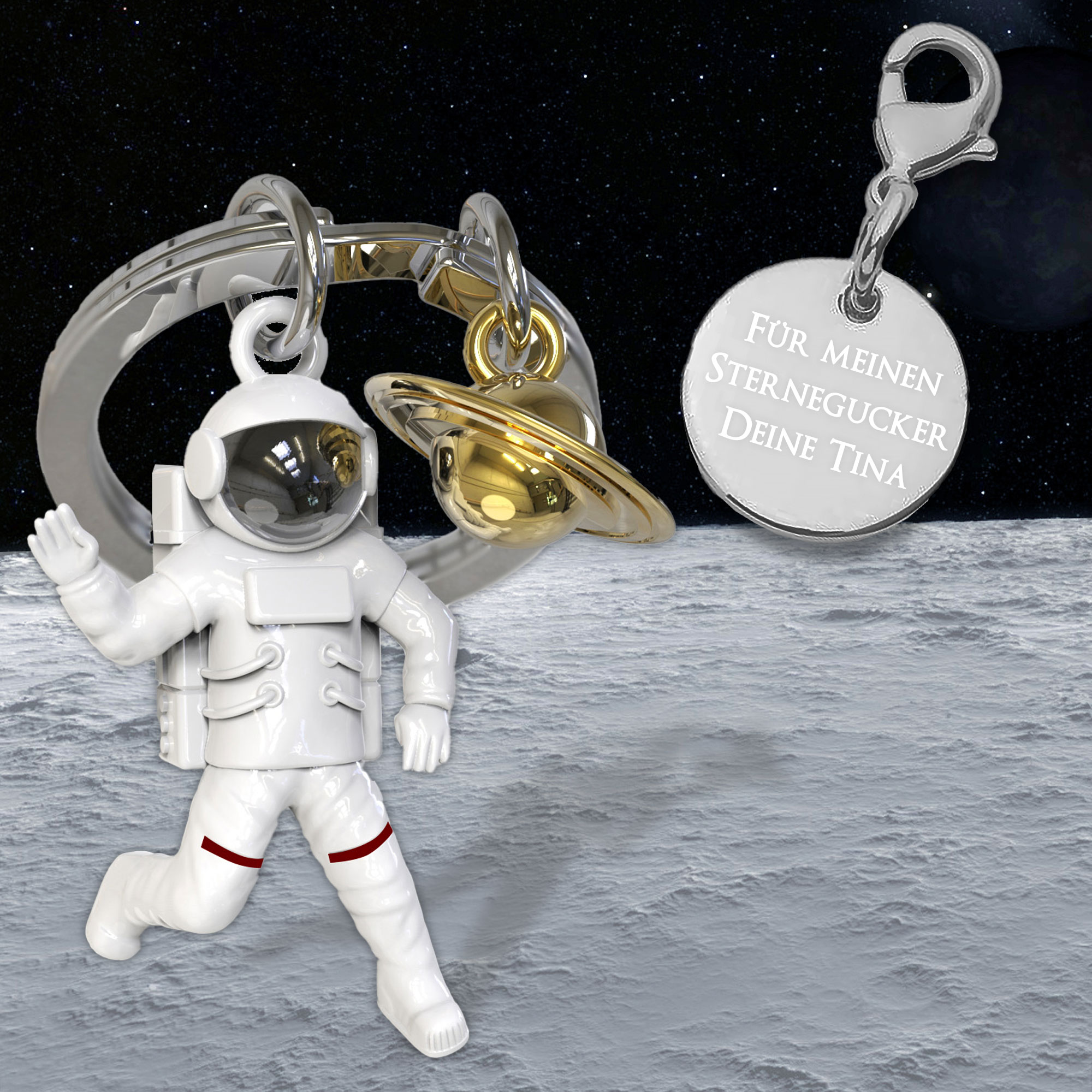 Astronauten Schlüsselanhänger mit Gravurplatte