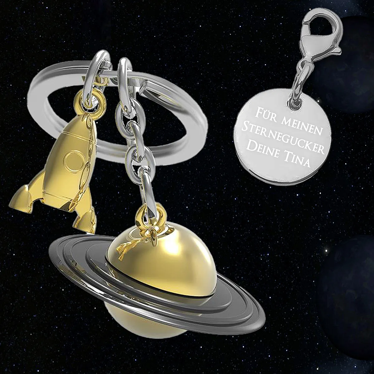 Saturn Schlüsselanhänger mit Gravur als Weihnachtsgeschenk