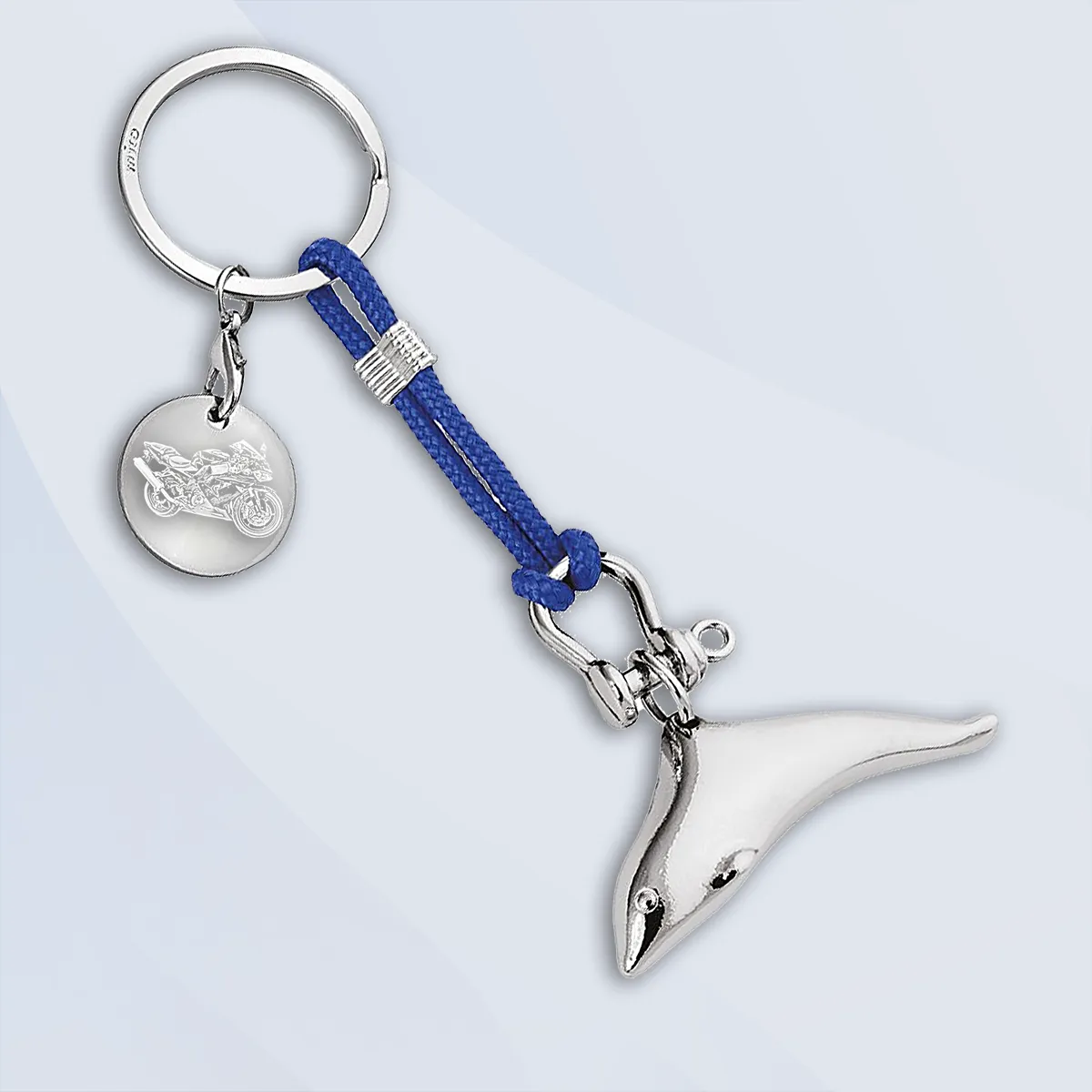 Maritimer Schlüsselanhänger mit Delfin und Gravurplatte