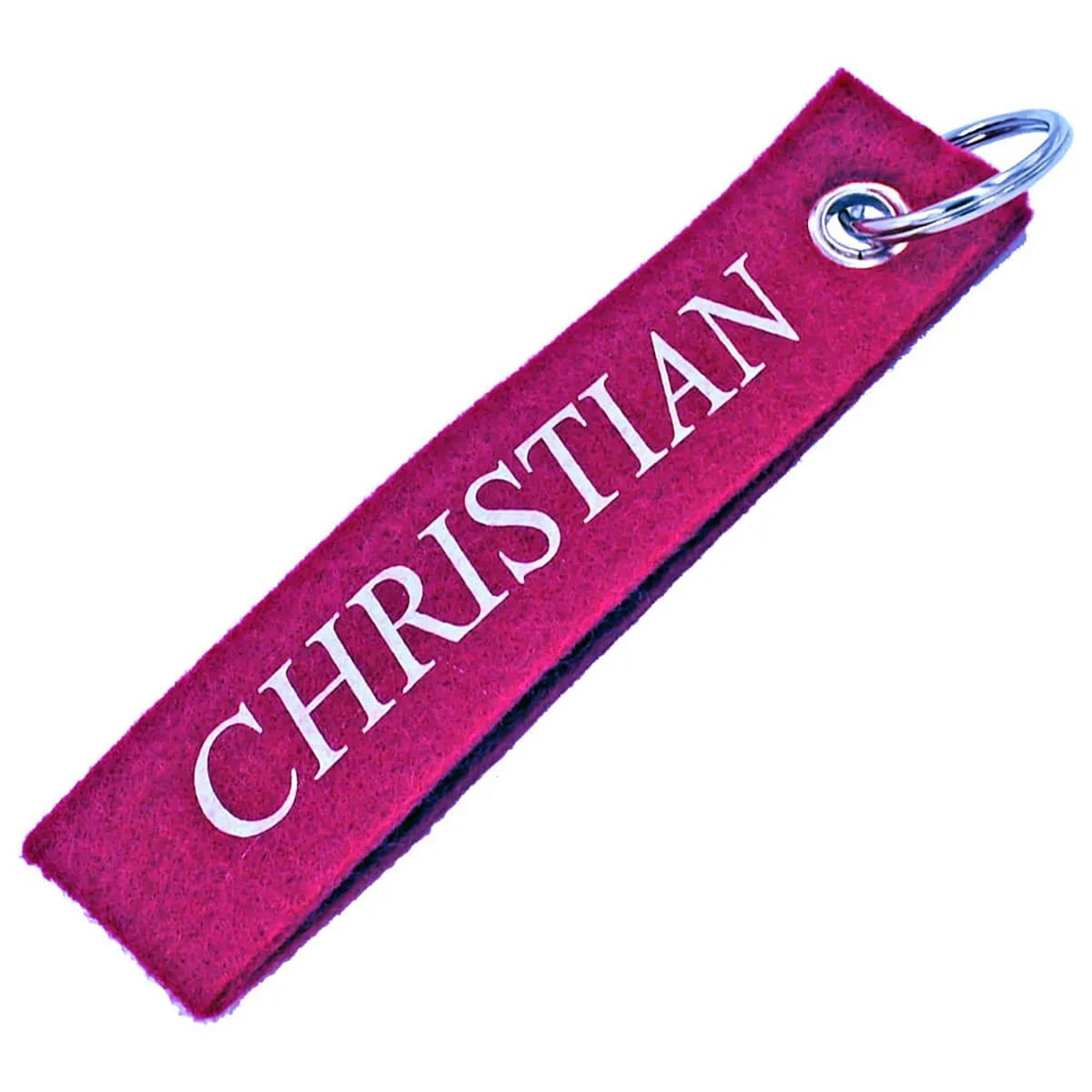 Schlüsselanhänger aus Filz bedruckt mit Christian in lila