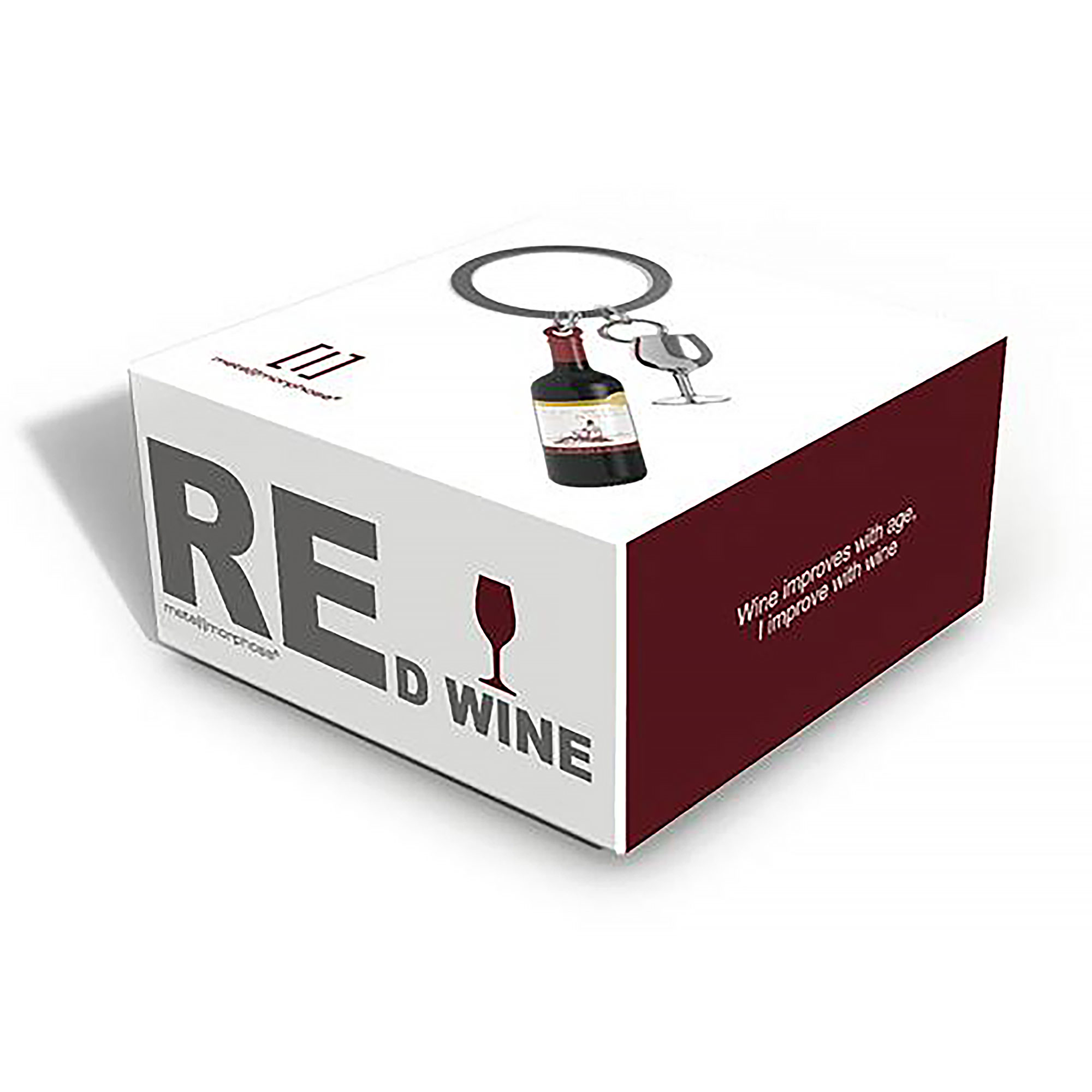 Verpackung zu Schlüsselanhänger mit Rotweinflasche und Weinkelch