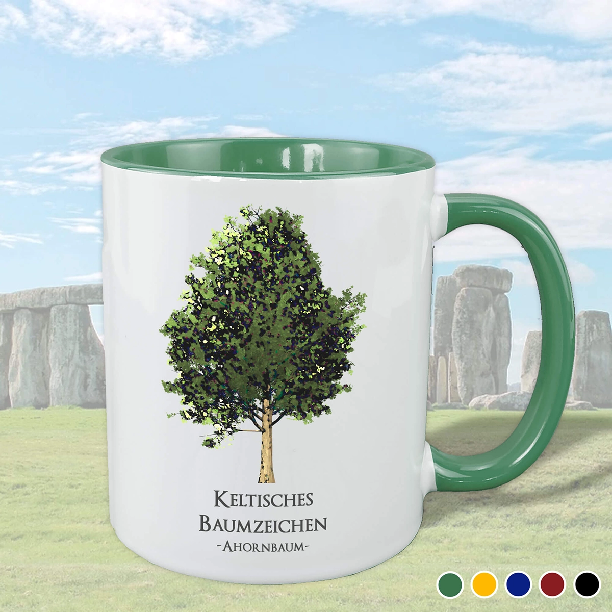 Keltische Baumzeichen Ahorn Tasse grün