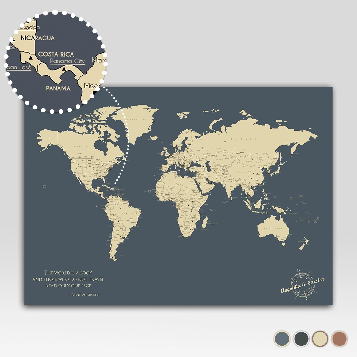 Weltkarte: Design Poster mit Personalisierung in 4 Größen und Farben