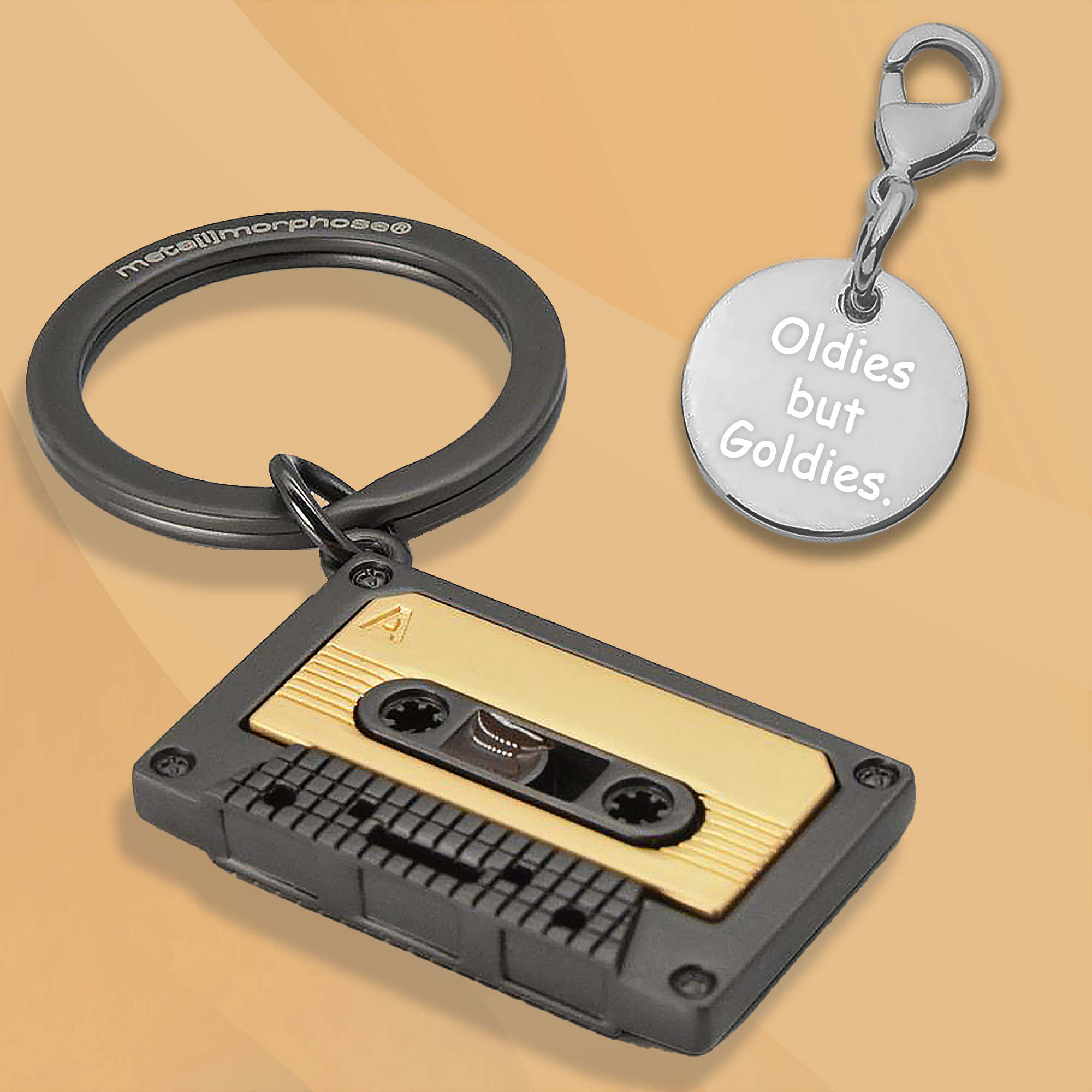 Audio-Kassette Schlüsselanhänger graviert mit Wunschtext