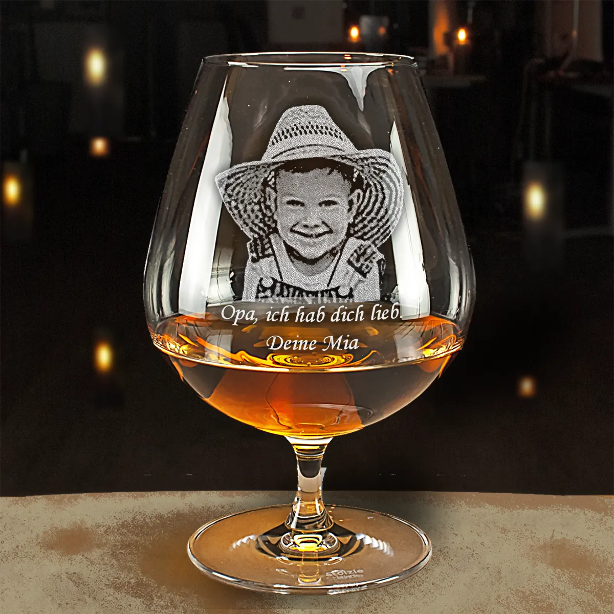 Cognac Glas mit Fotogravur