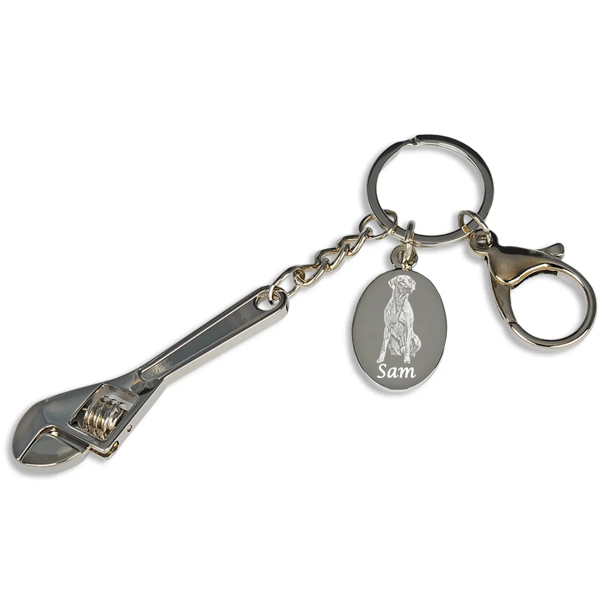 Schlüsselanhänger Schraubenschlüssel mit Schraubverschluss und Fotogravur
