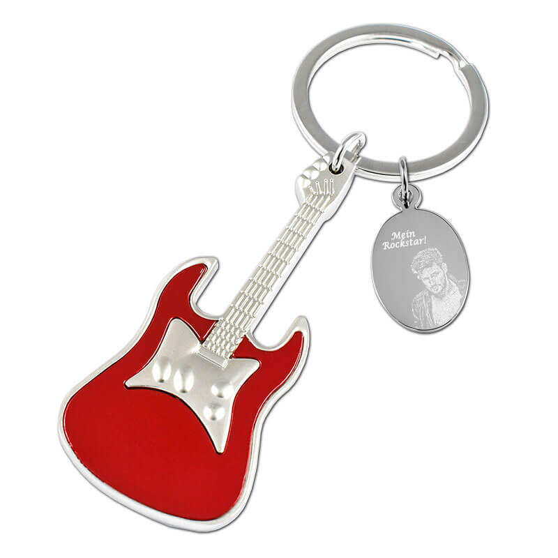 Schlüsselanhänger Gitarre matt mit Fotogravur